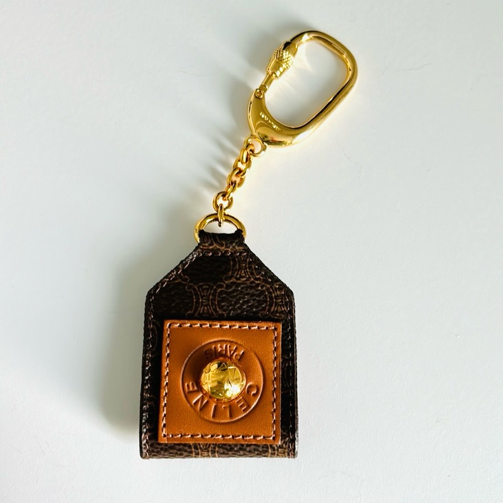 Celine Brown & Tan Leather Key Holder with Gold Hardware